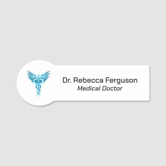 Klassiek medisch blauwe Caduceus Naamplaatje (Voorkant)