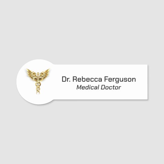 Klassiek Medisch Goud Caduceus Naamplaatje (Voorkant)