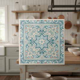 Klassiek mediterraan patroon Pat#29 Teal ID1195 Tegeltje