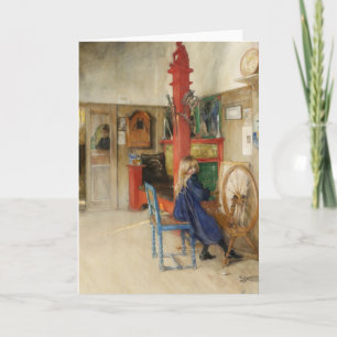 Klassiek meisje bij spinnewiel kaart