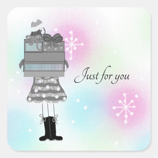Klassiek meisje met kerstpakketten vierkante sticker (Voorkant)
