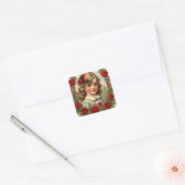 Klassiek meisje met rozen vierkante sticker (Envelop)