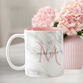 Klassiek Meisjesachtig Luxe Marmer Design Naam Mon Tweekleurige Koffiemok