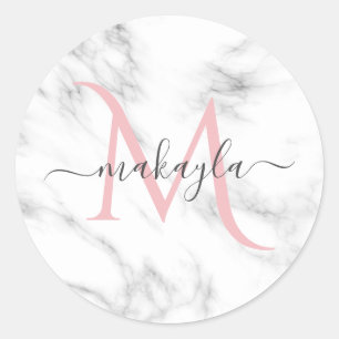 Klassiek Meisjesachtig Luxe Marmer Ontwerp Naam Mo Ronde Sticker
