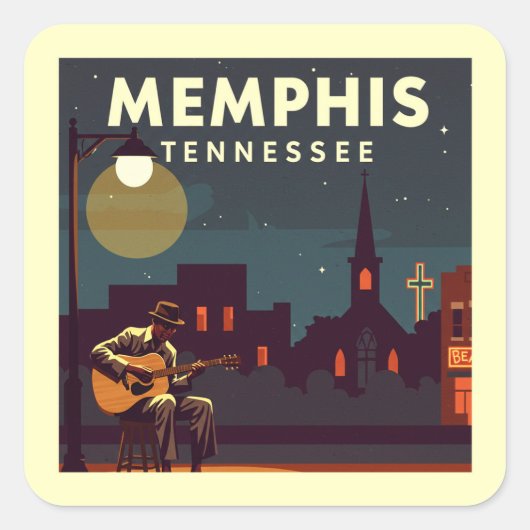 Klassiek Memphis Tennessee Vierkante Sticker (Voorkant)