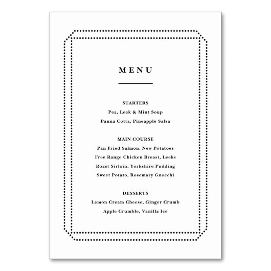 Klassiek Menu, huwelijksreceptie Kaart (Voorkant)
