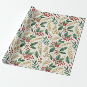 Klassiek Merry & Bright Rood Groen en Gouden Hulst Cadeaupapier