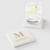 Klassiek messing goud serif monogram naam stenen onderzetter (Zijkant)