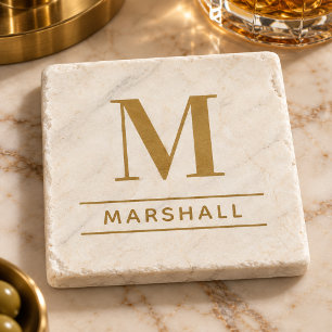 Klassiek messing goud serif monogram naam stenen onderzetter