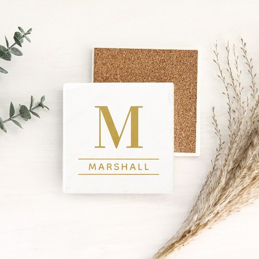 Klassiek messing goud serif monogram naam stenen onderzetter