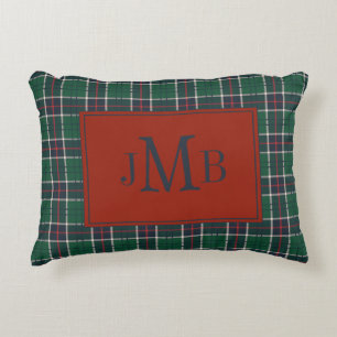 Klassiek, met monogram gesjabloneerd rood en groen accent kussen