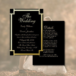 Klassiek Metallic Zwart en Goud Gotisch Folie Uitnodiging