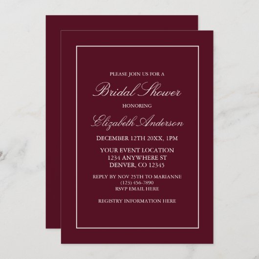 Klassiek minimalistisch Burgundy-Vrijgezellenfeest Kaart (Voorkant / Achterkant)