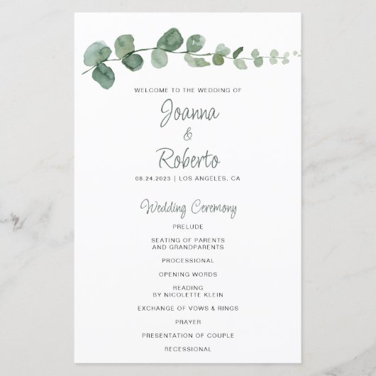 Klassiek minimalistisch Eucalyptus Weddenschap pro (Voorkant)