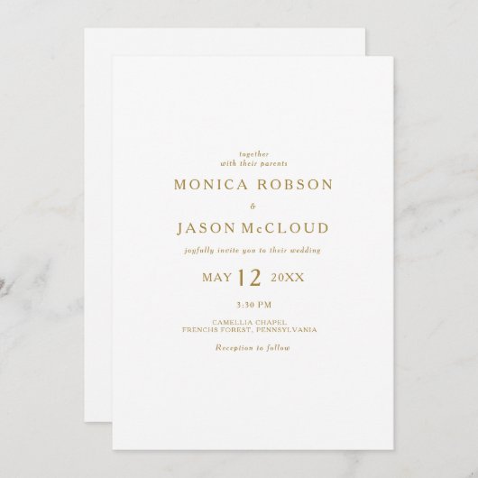 Klassiek minimalistisch goud alles in één bruiloft kaart (Voorkant / Achterkant)