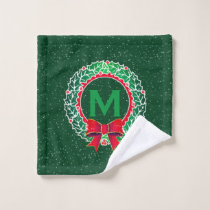 Klassiek Minimalistisch Monogram met Krans op GROE Washandje
