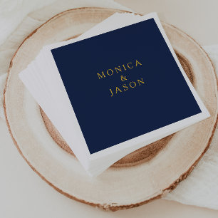 Klassiek Minimalistisch Navy Blauw Gouden Huweli Servet