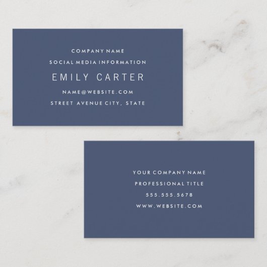 Klassiek minimalistisch professioneel blauw visitekaartje (Voorkant / Achterkant)