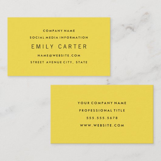 Klassiek Minimalistisch Professioneel Geel Visitekaartje (Voorkant / Achterkant)