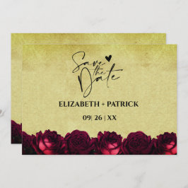 Klassiek minimalistisch, rode rozen, vintage save the date