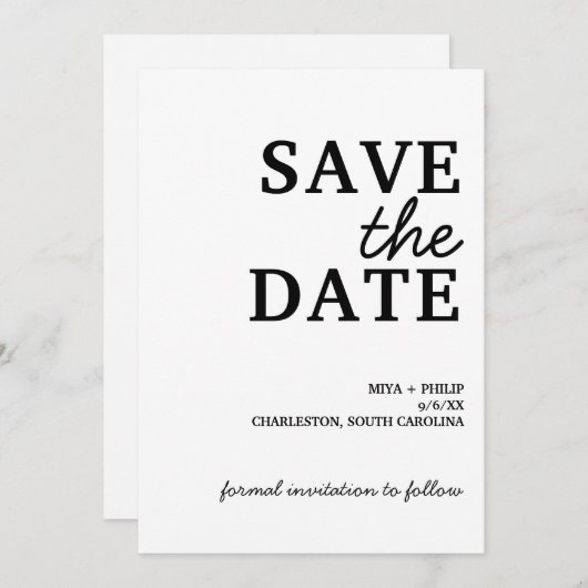 Klassiek minimalistisch save the date (Voorkant / Achterkant)