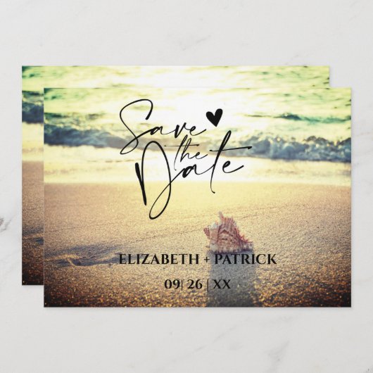 Klassiek minimalistisch, tropisch strand save the date (Voorkant / Achterkant)