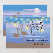 Klassiek minimalistisch, zonsondergang, flamingo's save the date (Voorkant / Achterkant)