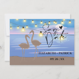 Klassiek minimalistisch, zonsondergang, flamingo's save the date