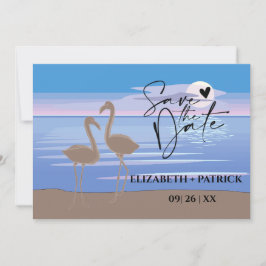 Klassiek minimalistisch, zonsondergang, flamingo's save the date