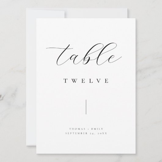 Klassiek minimalistisch zwart bruiloft tafel numme (Voorkant)