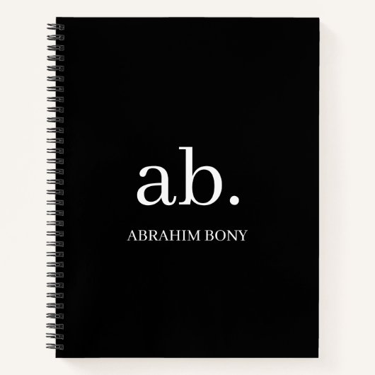 Klassiek Minimalistisch Zwart & Wit Monogram Notitieboek (Voorkant)