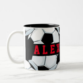 Klassiek minimalistisch zwart wit rood voetbal the tweekleurige koffiemok