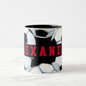 Klassiek minimalistisch zwart wit rood voetbal the tweekleurige koffiemok (Center)