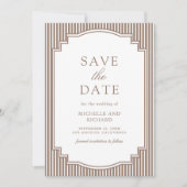 Klassiek Mocha Bruin Gestreept Foto Bruiloft Save The Date (Voorkant)