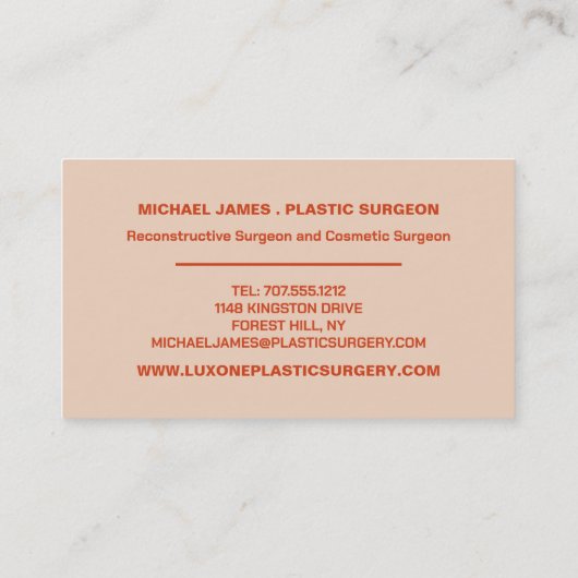 Klassiek model, plastische chirurg, plastische chi visitekaartje (Achterkant)