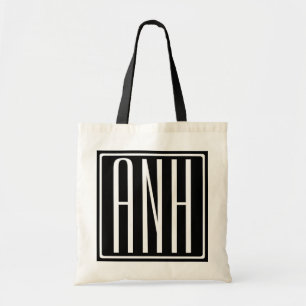Klassiek modern 3-letterig monogram Wit op zwart Tote Bag