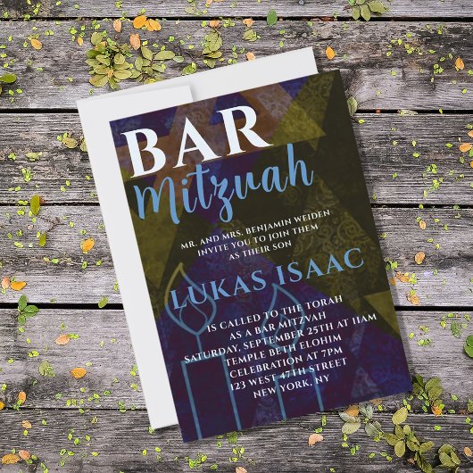 Klassiek modern blauw Mitzvah Bold type Kaart