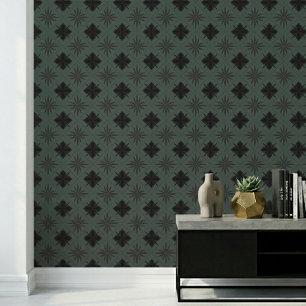 Klassiek Modern Bloemmotief Donker Stof Teal Behang