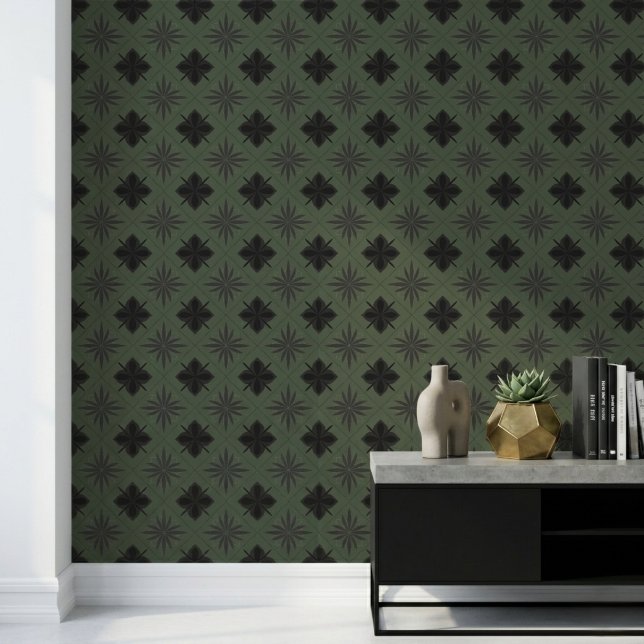 Klassiek Modern Bloempatroon Donkergeel Behang (Creator heeft geüpload)