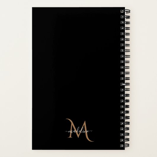 Klassiek modern decoratief zwart goudmonogram notitieboek (Achterkant)