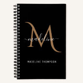Klassiek modern decoratief zwart goudmonogram notitieboek (Voorkant)
