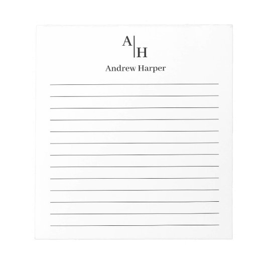 Klassiek Modern Eenvoudig Monogram Initiaal gevoer Notitieblok (Voorkant)