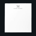 Klassiek modern Eenvoudig zwart monogram Initiaal Notitieblok<br><div class="desc">Het ontwerp kenmerkt een gepersonaliseerd monogram initiaal en een naam in een eenvoudige en moderne typografische doopvont.</div>