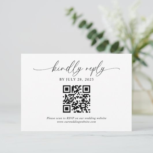 Klassiek Modern Elegant Script QR Code Bruiloft RSVP Kaartje (Staand voorkant)