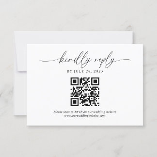 Klassiek Modern Elegant Script QR Code Bruiloft RSVP Kaartje