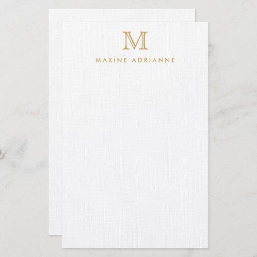 Klassiek Modern Faux Gold Monogram Initiaal Briefpapier (Voorkant / Achterkant)