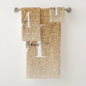 Klassiek Modern Gouden Glitter Monogram Girly Scri Bad Handdoek (Insitu)