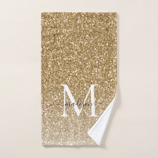 Klassiek Modern Gouden Glitter Monogram Girly Scri Bad Handdoek (Handdoek)