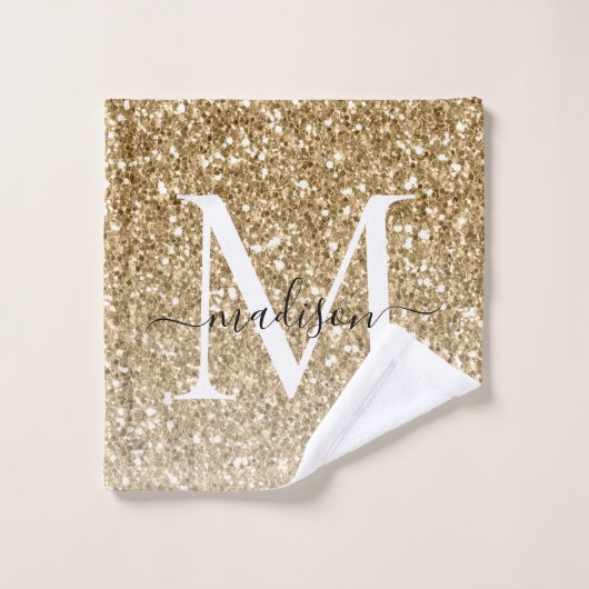Klassiek Modern Gouden Glitter Monogram Girly Scri Bad Handdoek (Wasdoekje)