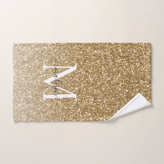 Klassiek Modern Gouden Glitter Monogram Girly Scri Bad Handdoek (Handdoek)